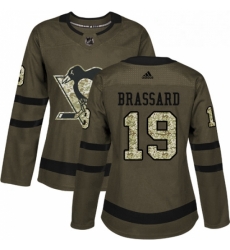 Womens Adidas Pittsburgh Penguins 19 Derick Brassard Authentic Green Salute to Service NHL Jersey 