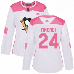 Womens Adidas Pittsburgh Penguins 24 Jarred Tinordi Authentic WhitePink Fashion NHL Jersey 