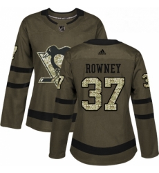 Womens Adidas Pittsburgh Penguins 37 Carter Rowney Authentic Green Salute to Service NHL Jersey 