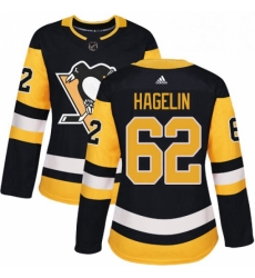 Womens Adidas Pittsburgh Penguins 62 Carl Hagelin Authentic Black Home NHL Jersey 