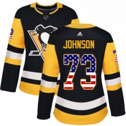 Womens Adidas Pittsburgh Penguins 73 Jack Johnson Authentic Black USA Flag Fashion NHL Jersey 