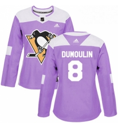 Womens Adidas Pittsburgh Penguins 8 Brian Dumoulin Authentic Purple Fights Cancer Practice NHL Jersey 