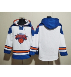 Men New Yok Knicks Blank White Lace Up Pullover Hoodie