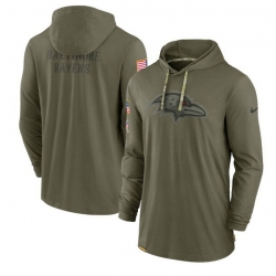 Men Baltimore Ravens 2022 Olive Salute To Service Tonal Pullover Hoodie