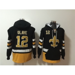 Men New Orleans Saints 12 Chris Olave Black Ageless Must Have Lace Up Pullover Hoodie