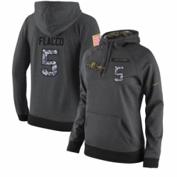 NFL Womens Nike Baltimore Ravens 5 Joe Flacco Stitched Black Anthracite Salute to Service Player Performance Hoodie