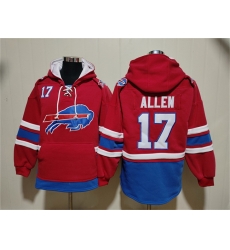 Men Buffalo Bills 17 Josh Allen Red Ageless Must Have Lace Up Pullover Hoodie