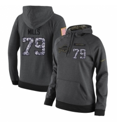 NFL Womens Nike Buffalo Bills 79 Jordan Mills Stitched Black Anthracite Salute to Service Player Performance Hoodie