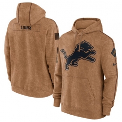 Men Detroit Lions 2023 Brown Salute To Service Pullover Hoodie