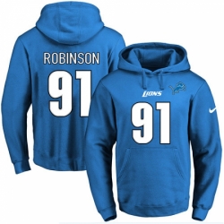 NFL Mens Nike Detroit Lions 91 AShawn Robinson Blue Name Number Pullover Hoodie