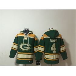 Men Green Bay Packers  4 Brett Favre Green Lace Up Pullover Hoodie