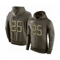 Football Mens Kansas City Chiefs 25 LeSean McCoy Green Salute To Service Pullover Hoodie