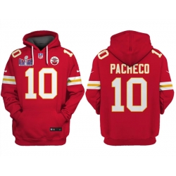 Men Kansas City Chiefs 10 Isiah Pacheco Red Super Bowl LVIII Patch Pullover Hoodie