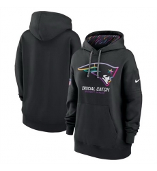 Women New England Patriots Black 2024 Crucial Catch Club Pullover Hoodie