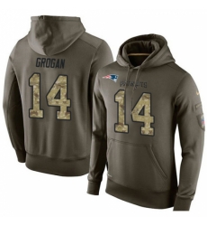 NFL Nike New England Patriots 14 Steve Grogan Green Salute To Service Mens Pullover Hoodie