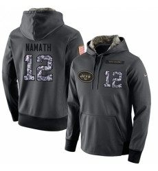 NFL Mens Nike New York Jets 12 Joe Namath Elite Stitched Black Anthracite Salute to Service Player Performance Hoodie