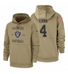 Mens Oakland Raiders Derek Carr 2019 Salute to Service Tan Sideline Therma Pullover Hoodie