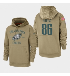 Mens Philadelphia Eagles 86 Zach Ertz 2019 Salute to Service Sideline Therma Pullover Hoodie Tan