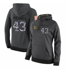 NFL Womens Nike Pittsburgh Steelers 43 Troy Polamalu Stitched Black Anthracite Salute to Service Player Performance Hoodie