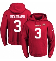 NFL Mens Nike San Francisco 49ers 3 C J Beathard Red Name Number Pullover Hoodie
