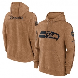 Men Seattle Seahawks 2023 Brown Salute To Service Pullover Hoodie