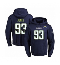 Football Mens Los Angeles Chargers 93 Justin Jones Navy Blue Name Number Pullover Hoodie