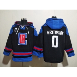 Men Los Angeles Clippers 0 Russell Westbrook Black Blue Lace Up Pullover Hoodie