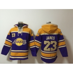 Men's Los Angeles Lakers #23 Lebron James Purple Lace-Up Pullover Hoodie