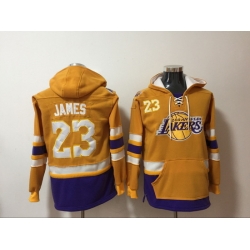 Men's Los Angeles Lakers #23 Lebron James Yellow Lace-Up Pullover Hoodie