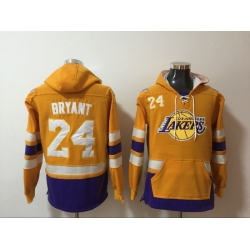 Men's Los Angeles Lakers #24 Kobe Bryant Yellow Lace-Up Pullover Hoodie