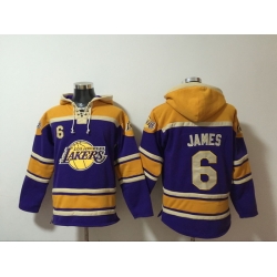 Men's Los Angeles Lakers #6 Lebron James Purple Lace-Up Pullover Hoodie
