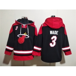 Men Miami Heat 3 Dwyane Wade Black Ageless Must Have Lace Up Pullover Hoodie