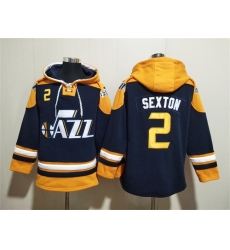 Men Utah Jazz 2 Collin Sexton Navy Yellow Lace Up Pullover Hoodie