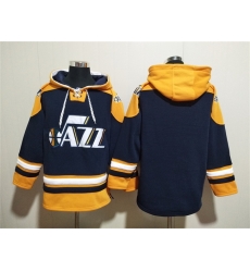 Men Utah Jazz Blank Navy Yellow Lace Up Pullover Hoodie