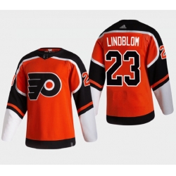 Men Philadelphia Flyers 23 Oskar Lindblom 2021 Orange Reverse Retro Stitched Jersey