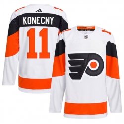 Men's Philadelphia Flyers #11 Travis Konecny White 2024 Stadium Series Stitched Jersey