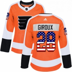 Womens Adidas Philadelphia Flyers 28 Claude Giroux Authentic Orange USA Flag Fashion NHL Jersey 