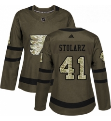 Womens Adidas Philadelphia Flyers 41 Anthony Stolarz Authentic Green Salute to Service NHL Jersey 