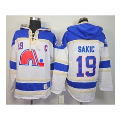 NHL Jerseys Quebec Nordiques #19 Sakic White-blue[pullover hooded sweatshirt][patch C]