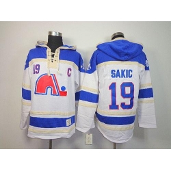 Nordiques #19 Joe Sakic White Sawyer Hooded Sweatshirt Stitched NHL Jersey