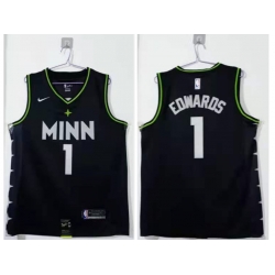Men Minnesota Timberwolves 1 Anthony Edwards Black 2021 Nike City Edition Swingman Stitched NBA Jersey
