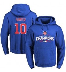 Men Chicago Cubs 10 Ron Santo Blue 2016 World Series Champions Pullover MLB Hoodie