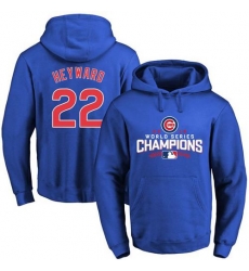 Men Chicago Cubs 22 Jason Heyward Blue 2016 World Series Champions Pullover MLB Hoodie