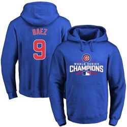 Men Chicago Cubs 9 Javier Baez Blue 2016 World Series Champions Pullover MLB Hoodie