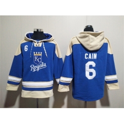Men Kansas City Royals 6 Lorenzo Cain Blue Ageless Must Have Lace Up Pullover Hoodie