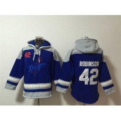 Men Los Angeles Dodgers 42 Jackie Robinson Blue Ageless Must Have Lace Up Pullover Hoodie