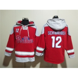 Men Philadelphia Phillies 12 Kyle Schwarber Red Ageless Must Have Lace Up Pullover Hoodie