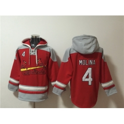 Men St Louis Cardinals 4 Yadier Molina Ageless Must Have Lace Up Pullover Hoodie