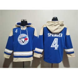 Men Toronto Blue Jays 4 George Springer Royal Ageless Must Have Lace Up Pullover Hoodie