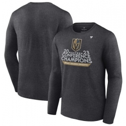 Men Vegas Golden Knights Heather Charcoal 2023 Western Conference Champions Locker Room Long Sleeve T Shirt